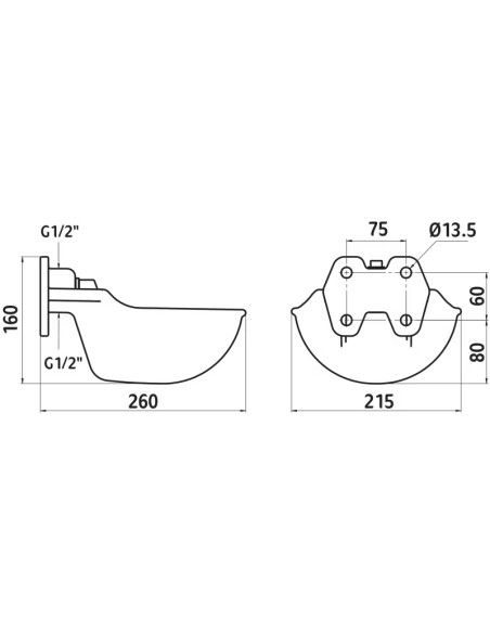 Dimensioni abbeveratoio smaltato nero a pendolo automatico