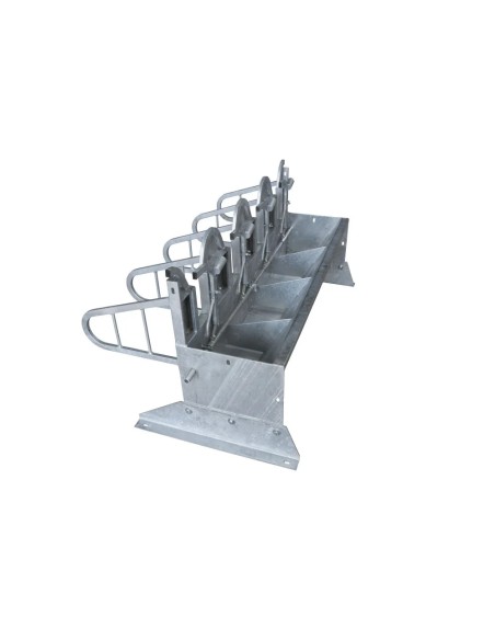 Vista laterale della mangiatoia autocatturante per ovini e caprini.