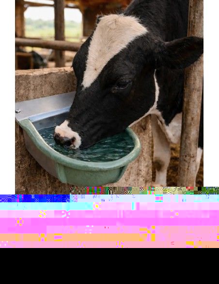 Mucca che beve nell'abbeveratoio a livello costante in ghisa FDA