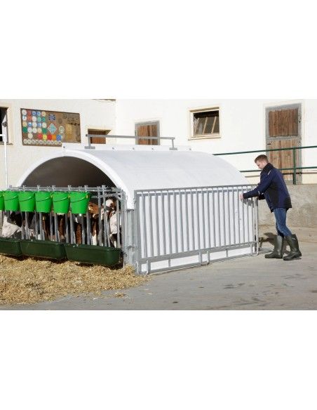 La CalfHouse Premium XXL con recinto è una soluzione di fascia alta per allevamenti moderni che vogliono gestire i vitelli in gr