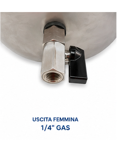 Dettaglio uscita femmina 1/4" GAS della valvola di scarico per abbeveratoio inox FAAG INOX