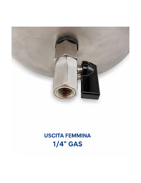 Dettaglio uscita femmina 1/4" GAS della valvola di scarico per abbeveratoio inox FAAG INOX