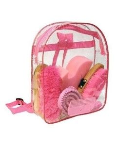 Kit spazzole per cavallo in zainetto rosa
