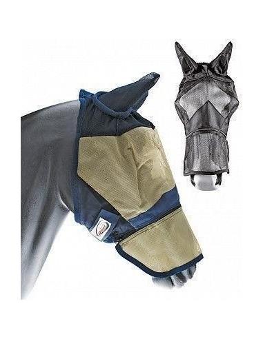 Maschera per cavallo antimosche in PVC con copriorecchie chiusura velcro e cerniera