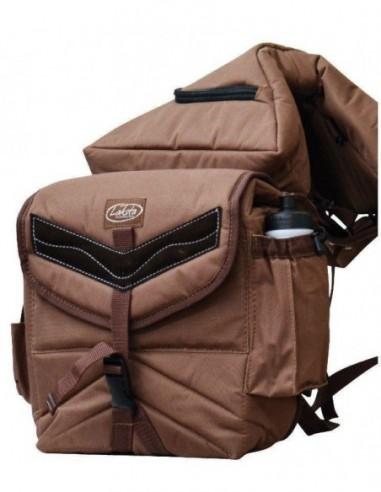 Bisaccia posteriore imbottita in nylon con tasca superiore estraibile e completa di borraccie