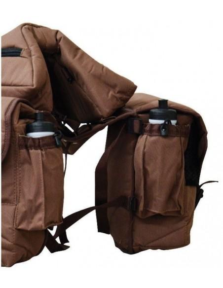 Bisaccia posteriore imbottita in nylon con tasca superiore estraibile e completa di borraccie