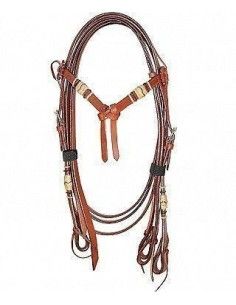 Briglia western frontalino a fiocco con rifiniture rawhide e completa di redini