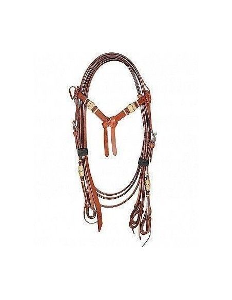 Briglia western frontalino a fiocco con rifiniture rawhide e completa di redini