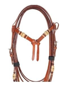 Briglia western frontalino a fiocco con rifiniture rawhide e completa di redini 2