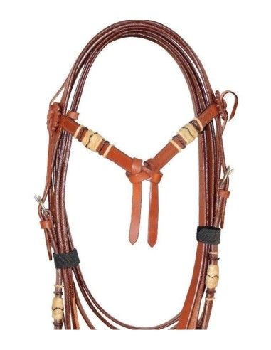 Briglia western frontalino a fiocco con rifiniture rawhide e completa di redini