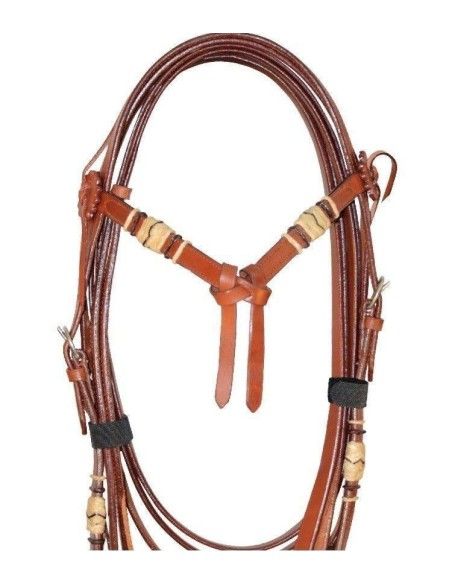 Briglia western frontalino a fiocco con rifiniture rawhide e completa di redini